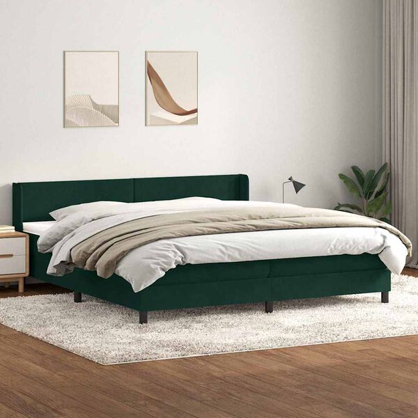 vidaXL Cama com molas colch&atilde;o 200x210 cm veludo verde-escuro
