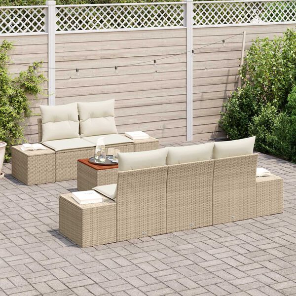vidaXL Conjunto de Sof&aacute; de Jardim com almofada 6 pcs Bege vime PE