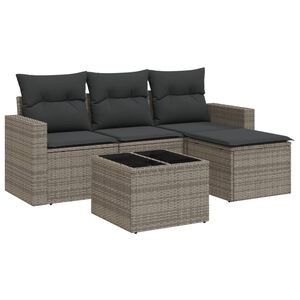 vidaXL 5 pcs conjunto sof&aacute;s de jardim c/ almofad&otilde;es vime PE cinzento