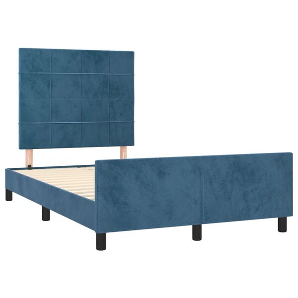 vidaXL Estrutura de cama com colch&atilde;o azul escuro 120x190 cm Veludo