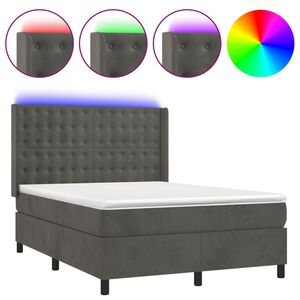 vidaXL Cama box spring c/ colch&atilde;o/LED 140x200cm veludo cinzento-escuro