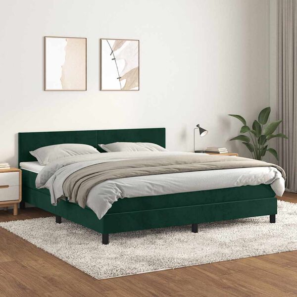 vidaXL Cama com molas/colch&atilde;o 160x200 cm veludo verde-escuro
