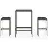 vidaXL 3 pcs conjunto de bar p/ jardim c/ almofad&otilde;es vime PE cinzento