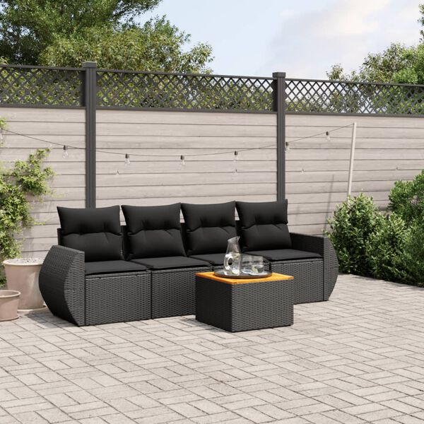 vidaXL 5 pcs conjunto sof&aacute;s de jardim com almofad&otilde;es vime PE preto