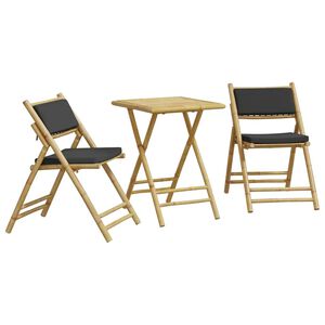 vidaXL 3 pcs conjunto bistr&ocirc; dobr&aacute;vel c/ almofad&otilde;es cinza escuro bambu