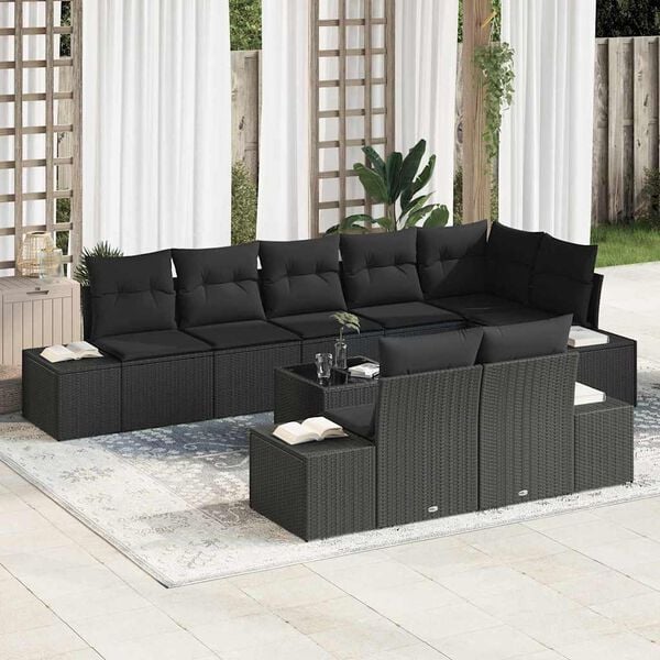 vidaXL Conjunto de Sof&aacute; de Jardim com almofada 9 pcs Preto vime PE