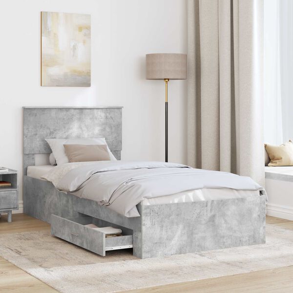 vidaXL Estrutura da Cama com gaveta Cinza Concreto e Prata 75 x 190 cm