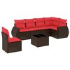 vidaXL Conjunto de sof&aacute; de jardim com 7 pe&ccedil;as e almofadas em rattan sint&eacute;tico marrom