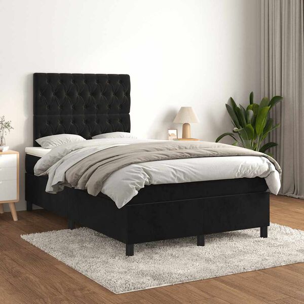 vidaXL Cama boxspring com colch&atilde;o 120x190 cm veludo preto