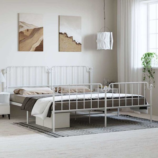 vidaXL Estrutura de cama com cabeceira e p&eacute;s 183x213 cm metal branco