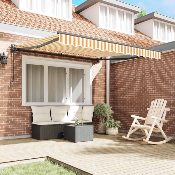 vidaXL Toldo Retr&aacute;til Amarelo e Branco 300 x 250 cm Alum&iacute;nio e Tecido