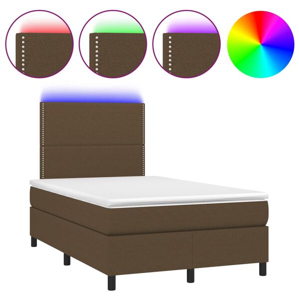 vidaXL Cama box spring c/ colch&atilde;o/LED 120x200cm tecido castanho-escuro