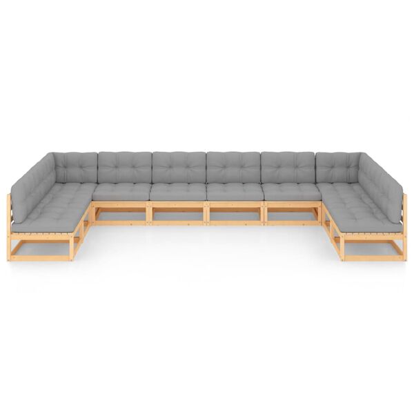 vidaXL 10 pcs conjunto lounge de jardim c/ almofad&otilde;es pinho maci&ccedil;o