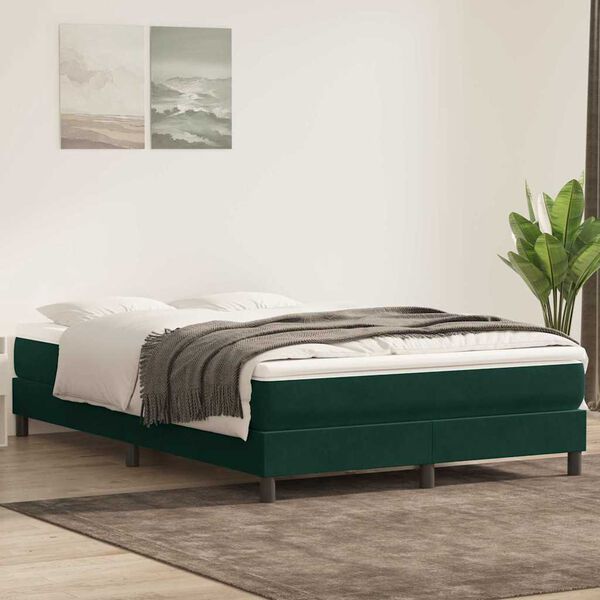 vidaXL Cama com molas sem colch&atilde;o 160x220 cm veludo verde-escuro