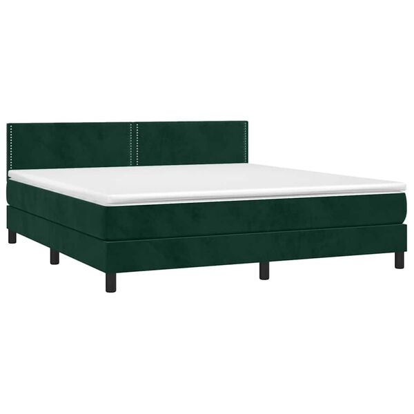 vidaXL Cama box spring c/ colch&atilde;o/LED 160x200 cm veludo verde-escuro