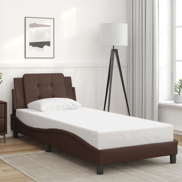 vidaXL Estrutura de cama sem colch&atilde;o Zadar couro artificial 90x190 cm castanho