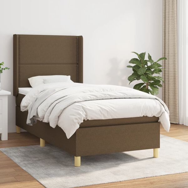 vidaXL Cama com molas/colch&atilde;o 90x190 cm tecido castanho-escuro