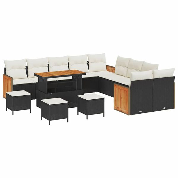 vidaXL Conjunto de Sof&aacute; de Jardim 18 pcs Preto e Creme vime PE