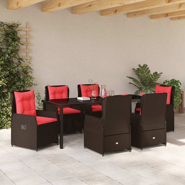 vidaXL Conjunto de Jantar para Jardim 7 pcs Castanho Rattan Sint&eacute;tico