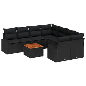 vidaXL Conjunto de Sof&aacute; de Jardim 9 pcs Preto vime PE