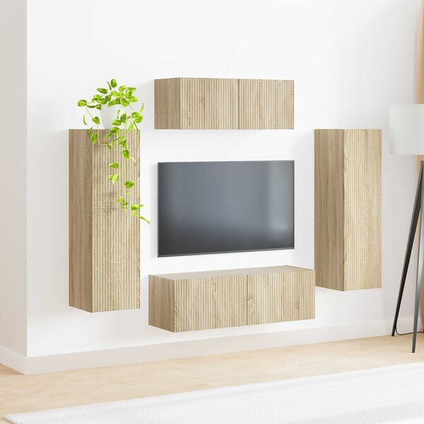 vidaXL Conjunto de m&oacute;vel de TV Montado na parede 3 pcs Carvalho Sonoma