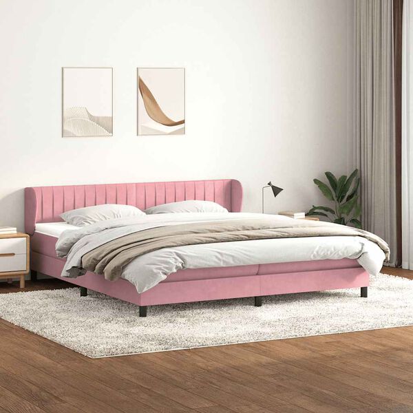 vidaXL Cama com molas/colch&otilde;es 180x220 cm veludo rosa