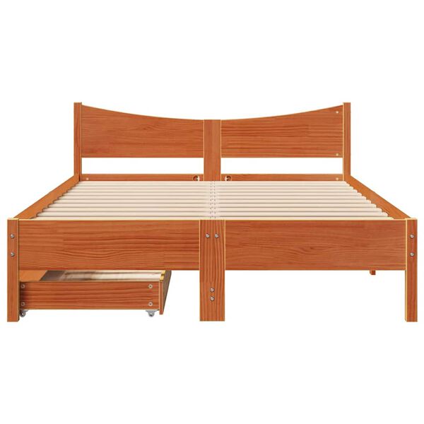 vidaXL Estrutura cama c/ gavetas 120x200 cm pinho maci&ccedil;o castanho-mel