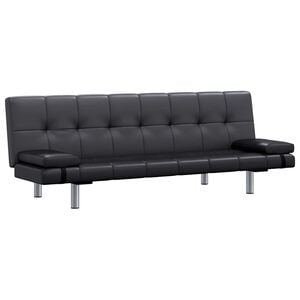 vidaXL Sofa-cama ajust&aacute;vel com 2 almofadas couro artificial preto