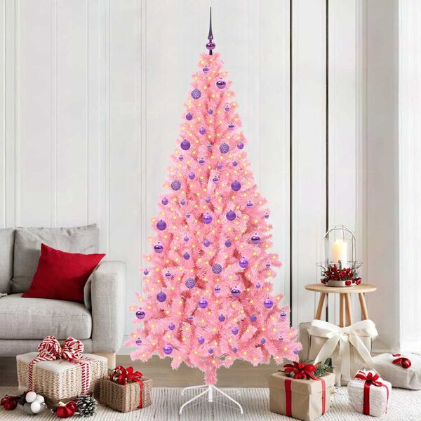 vidaXL &Aacute;rvore de Natal com 300 LEDs com suporte Rosa 210 cm PVC