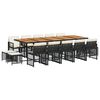 vidaXL 15 pcs conjunto de jantar p/jardim com almofad&otilde;es vime PE preto