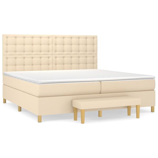 vidaXL Cama com molas/colch&atilde;o 200x200 cm tecido cor creme