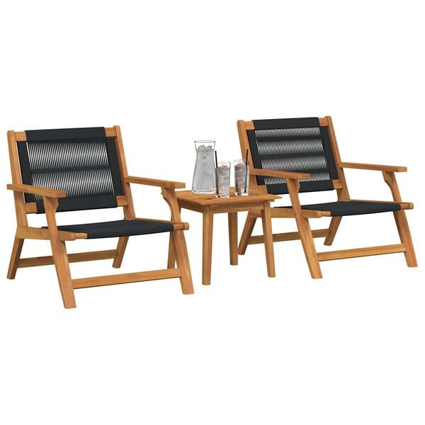 vidaXL Cadeiras de Jardim com Mesa 3 pcs Preto