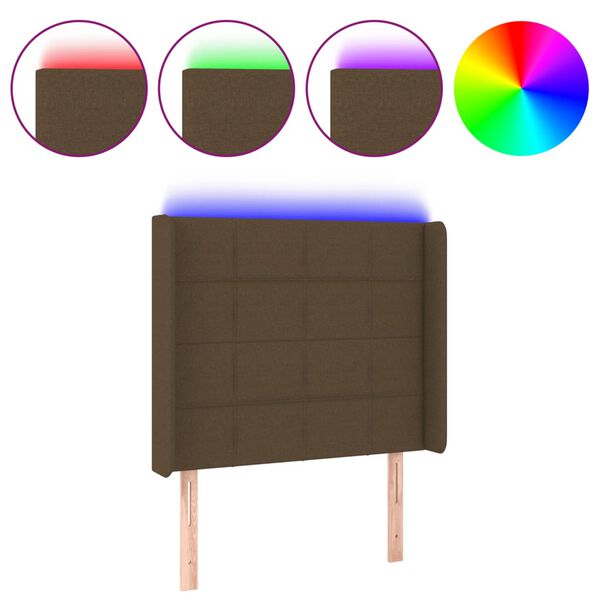 vidaXL Cabeceira de cama c/ luzes LED tecido 83x16x118/128 cm castanho