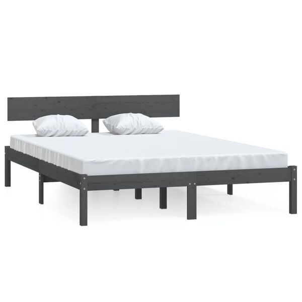 vidaXL Estrutura de cama 140x190 cm pinho maciço cinzento