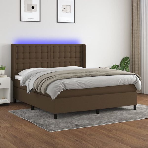 vidaXL Cama box spring c/ colch&atilde;o/LED 180x200cm tecido castanho-escuro