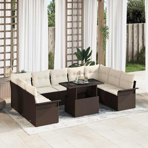 vidaXL Conjunto de Sof&aacute; de Jardim 10 pcs Castanho Rattan Sint&eacute;tico