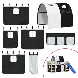 vidaXL Cortinas para cama elevada com t&uacute;nel poli&eacute;ster branco e preto