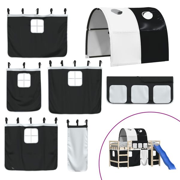 vidaXL Cortinas para cama elevada com t&uacute;nel poli&eacute;ster branco e preto