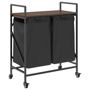 vidaXL Cesto de roupa suja com 2 compartimentos e rodas, cor carvalho marrom