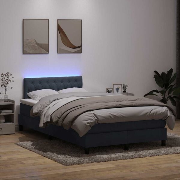 vidaXL Cama box spring c/ colch&atilde;o e LED 120x220 cm veludo cinzento-escuro