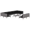 vidaXL 10 pcs conj. lounge jardim c/ almofad&otilde;es vime PE cinza-escuro