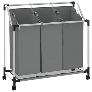 vidaXL Cesto para roupa suja com rodas 3 compartimentos cinzento