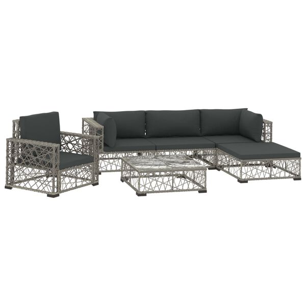 vidaXL 6 pcs conjunto lounge de jardim c/ almofad&otilde;es vime PE cinzento