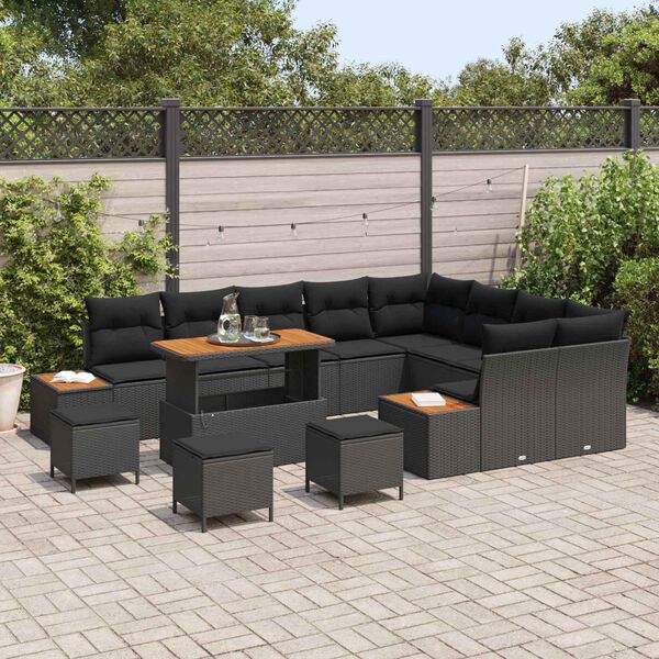 vidaXL Conjunto de Sof&aacute; de Jardim 13 pcs Preto vime PE