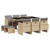 vidaXL 11 pcs conj. jantar jardim c/ almofad&otilde;es vime PE bege misturado