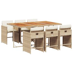 vidaXL 7 pcs conjunto de jantar p/ jardim com almofad&otilde;es vime PE bege