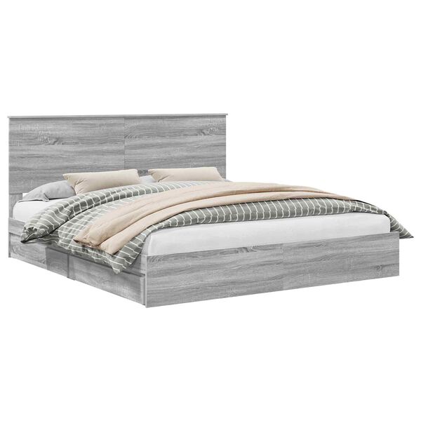vidaXL Cama com Armazenamento com cabeceira Cinza Sonoma 200 x 200 cm