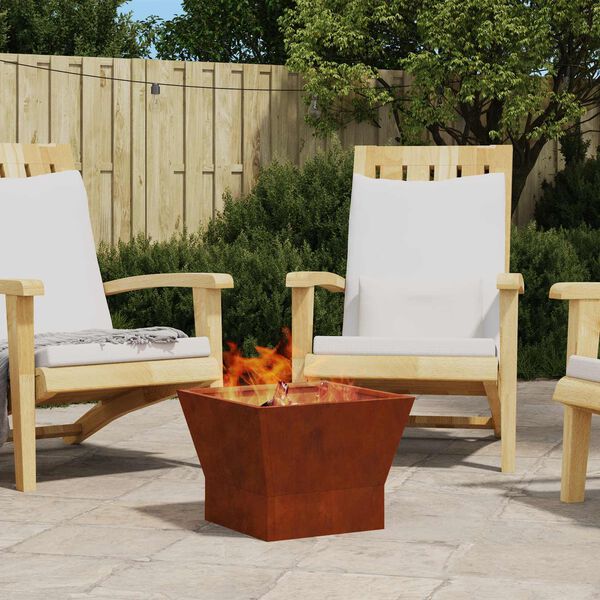 vidaXL Fire Pit Castanho 40 x 40 x 35 cm A&ccedil;o resistente &agrave;s intemp&eacute;ries