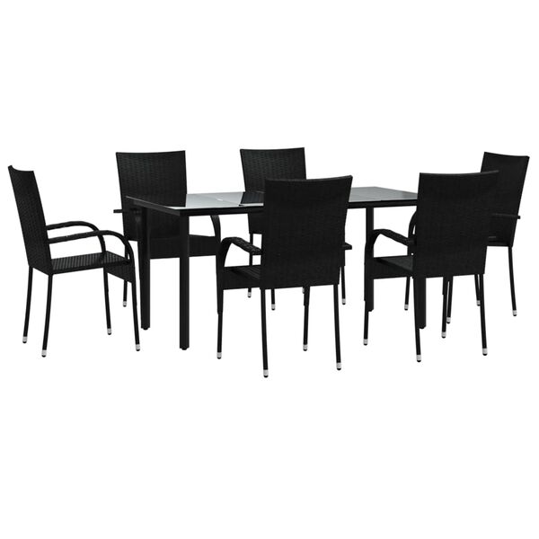 vidaXL 7 pcs conjunto de jantar para jardim vime PE preto
