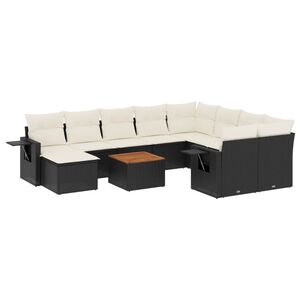 vidaXL 11 pcs conjunto sof&aacute;s de jardim c/ almofad&otilde;es vime PE preto
